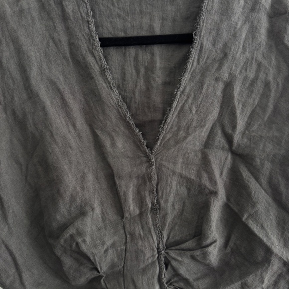ZARA Frayed Hem Linen-Blend Crop Top | Size XS | Gray - Picture 3 of 7